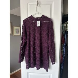 Torrid NWT Purple Lace Sheer Long Sleeve Mock Neck Blouse Plus Size 3X 22-24